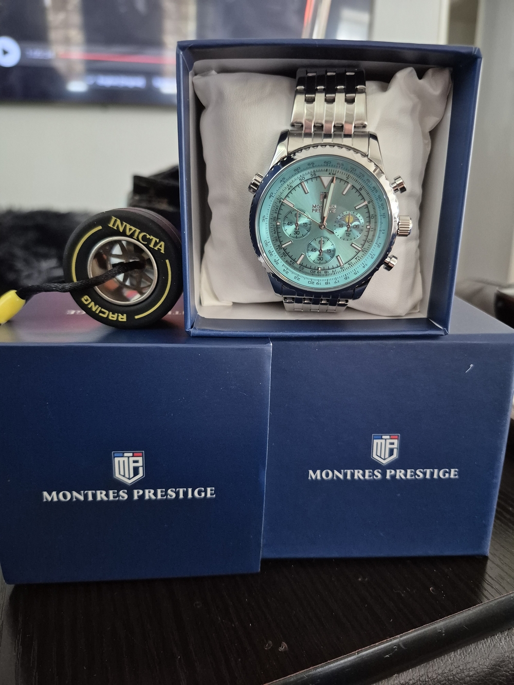 Invicta Men's Silver Watch with Turquoise Dial